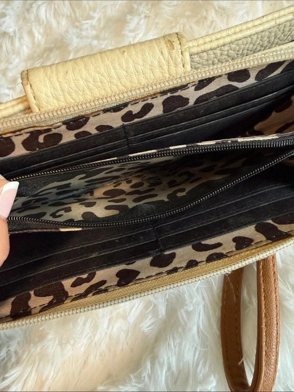 Cream and Tan Women's Wristlet Wallet